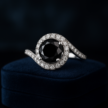 Bague de fiançailles diamant noir 1,43 + 0,44 (ct) en or blanc 14 carats