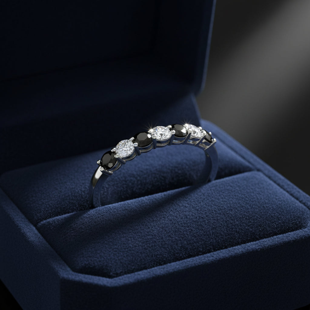 Black & white diamond semi-eternity ring 0.50 (ctw) in 14k gold