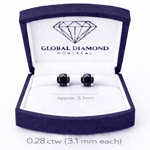 Black diamond stud earrings total 0.28 carat in 14k white gold