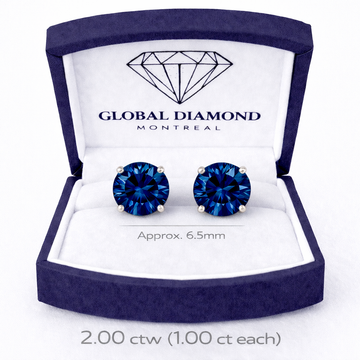 Blue Lab grown diamond stud earrings total 2.02 carat VS1 14k gold