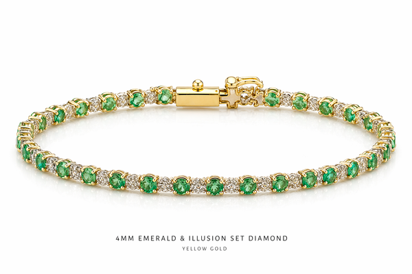 Natural Emerald and Diamond Bracelet in 10k Gold