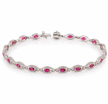 14k White Gold Bracelet with   Natural Diamonds Marquise-Cut Ruby