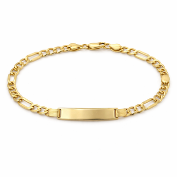10K 8″ 8.4mm name plate Yellow gold Figaro link bracelet