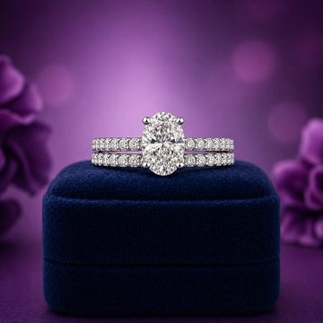 14k White gold oval solitaire wedding set with lab-grown diamond 1.14 (ctw)