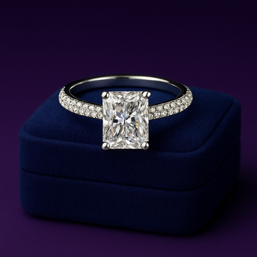 Pave setting Radiant cut lab-grown solitaire diamond 2.96 (ctw) in 14k gold