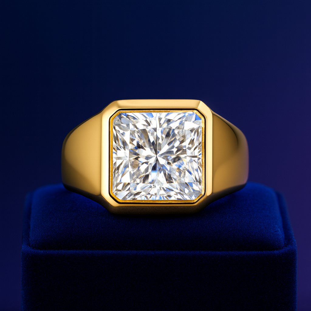 Square Emerald men’s ring lab grown diamond  18k gold
