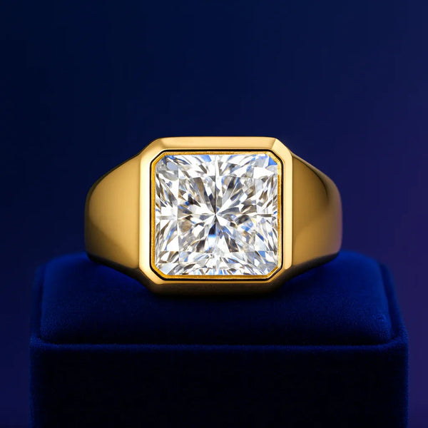 Square Emerald men’s ring lab grown diamond  18k gold
