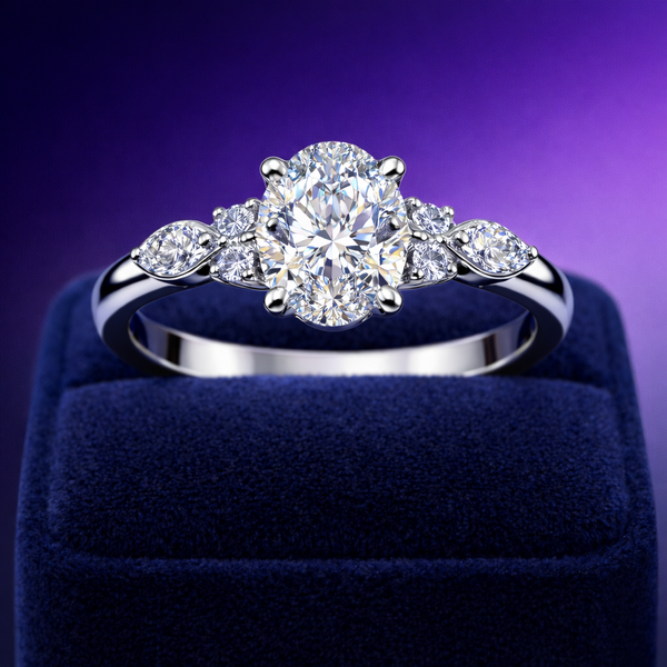 Oval cut lab-grown diamond Tulip setting ring 14k gold