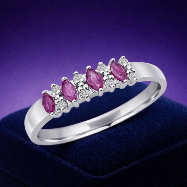 Marquise cut ruby & diamond fashion cocktail ring in 10k white gold
