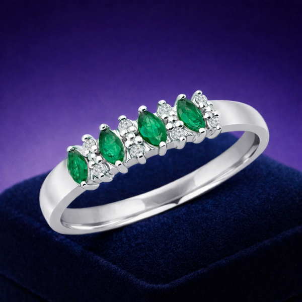 Marquise emerald & diamond ring 0.08 (ctw) 10k gold
