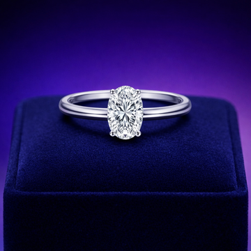 Bague solitaire diamant synthétique de taille ovale 1,54 (ct) en or 14 carats 