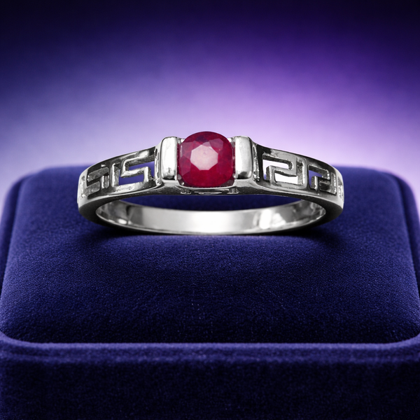 Greek key Ruby solitaire ring  14k gold