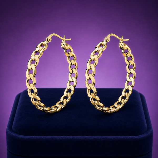 10K Yellow gold cuban link hoop earrings