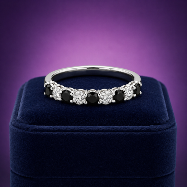 Black & white diamond semi-eternity ring 0.75 (ctw) in 14k gold
