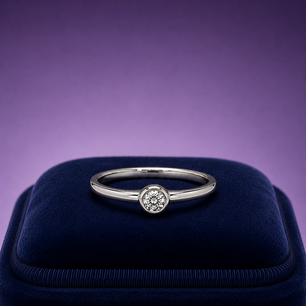 Bezel setting solitaire engagement ring 0.18 (ctw) natural diamond 14k gold