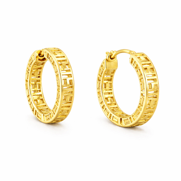 10K Yellow gold Greek Key Huggies design earrings