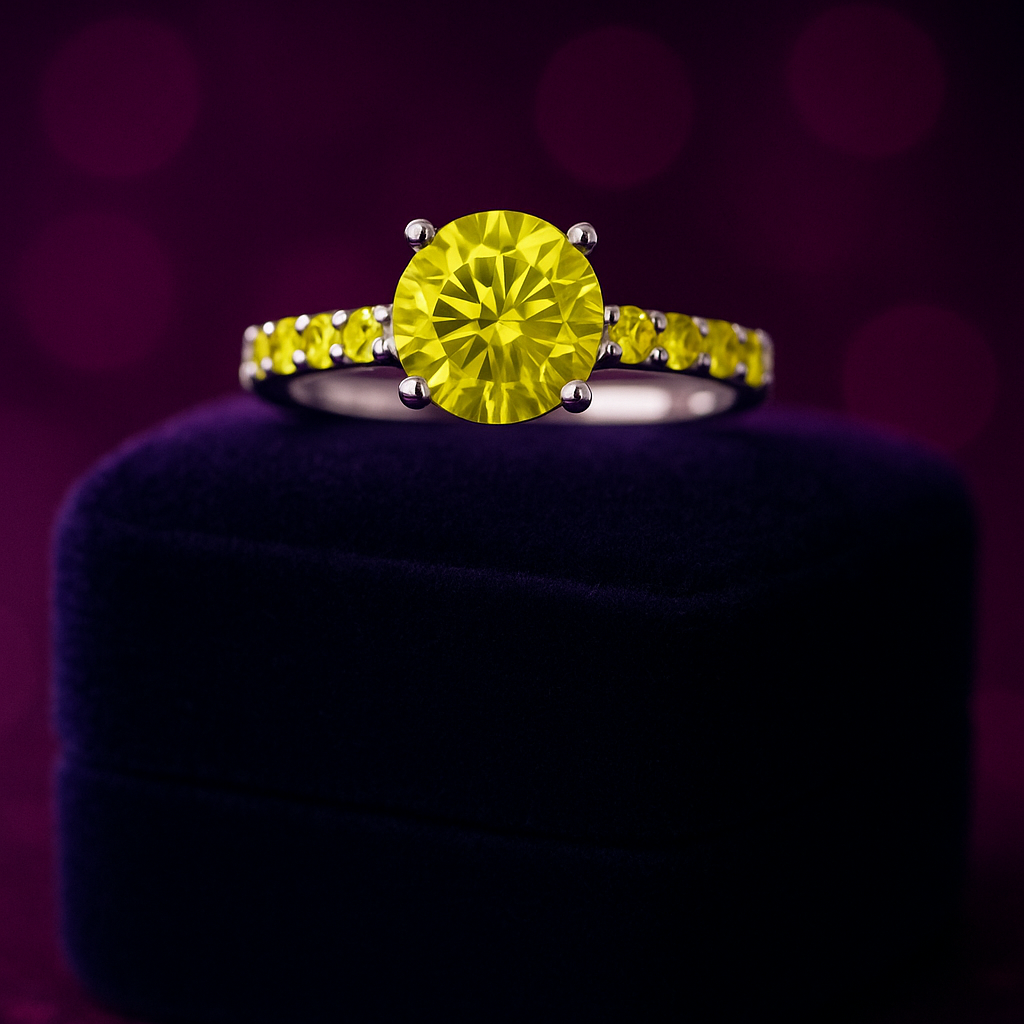 One of a kind solitaire canary diamond engagement ring