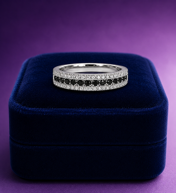Black & white diamond semi-eternity ring 0.44 (ctw) in 14k gold