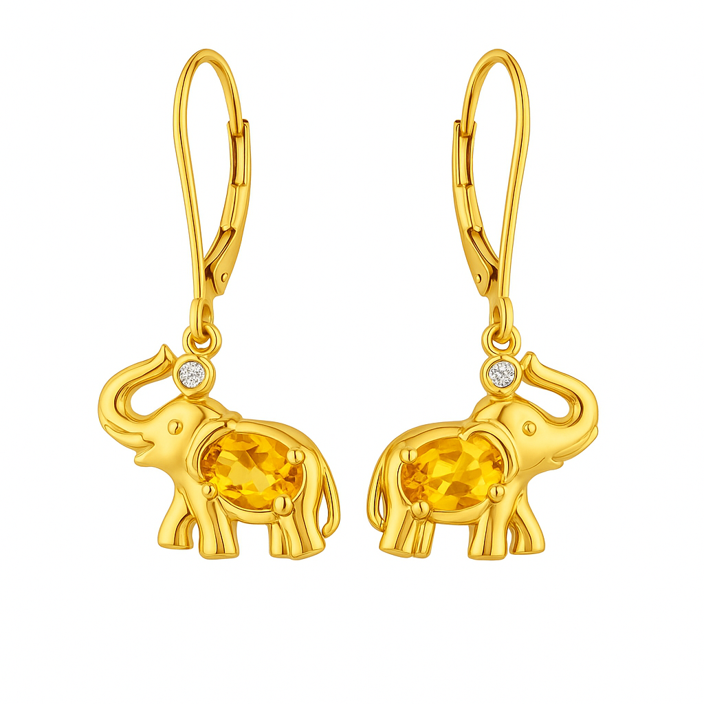 Boucles d'oreilles en or blanc 14 carats avec améthyste et diamant éléphant 0,02 (ct) 