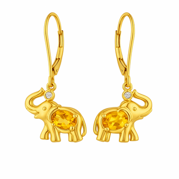 Boucles d'oreilles en or blanc 14 carats avec améthyste et diamant éléphant 0,02 (ct) 