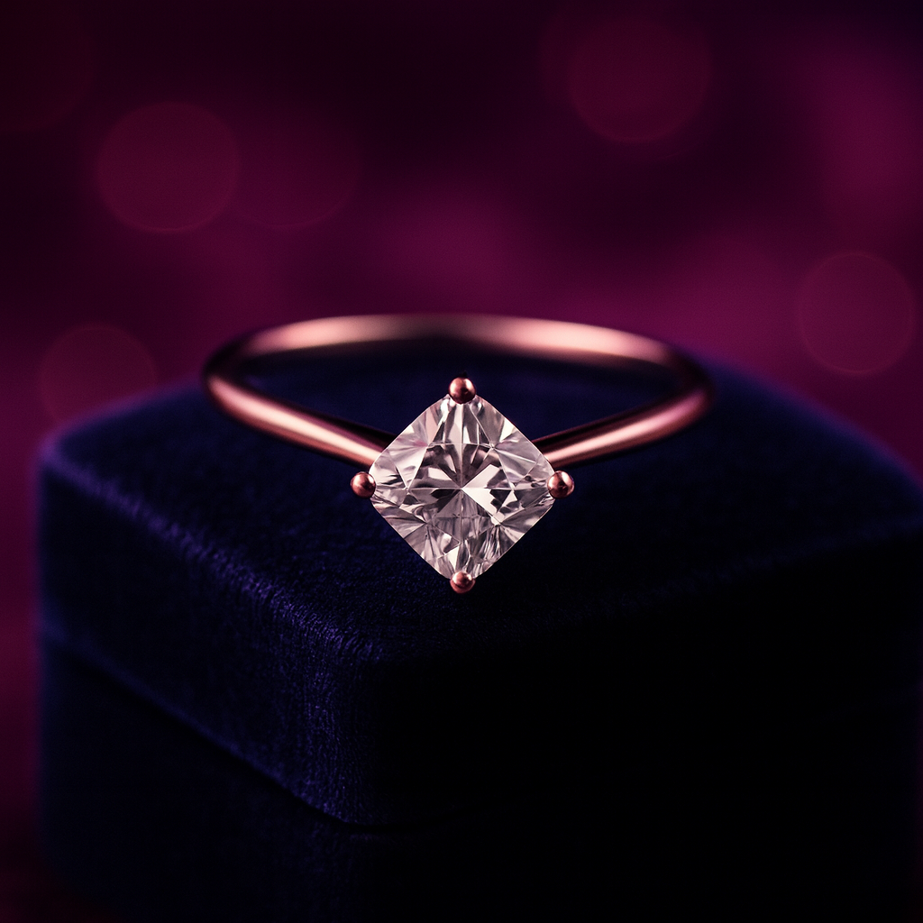 Bague solitaire cultivée en laboratoire taille coussin 1,00 (ctw) en or super blanc 19 carats