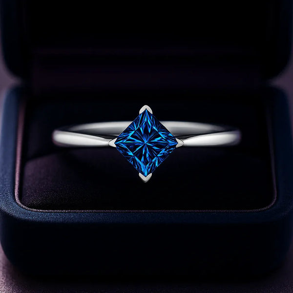 Enhanced blue diamond solitaire ring 1.05 (ctw) in 14k white gold