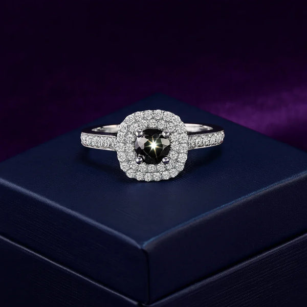 Jaw-dropping black & white diamond halo ring 1.18 (ctw) 14k gold