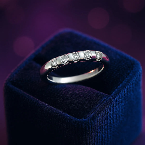5 stones diamond semi eternity anniversary 10k white gold ring