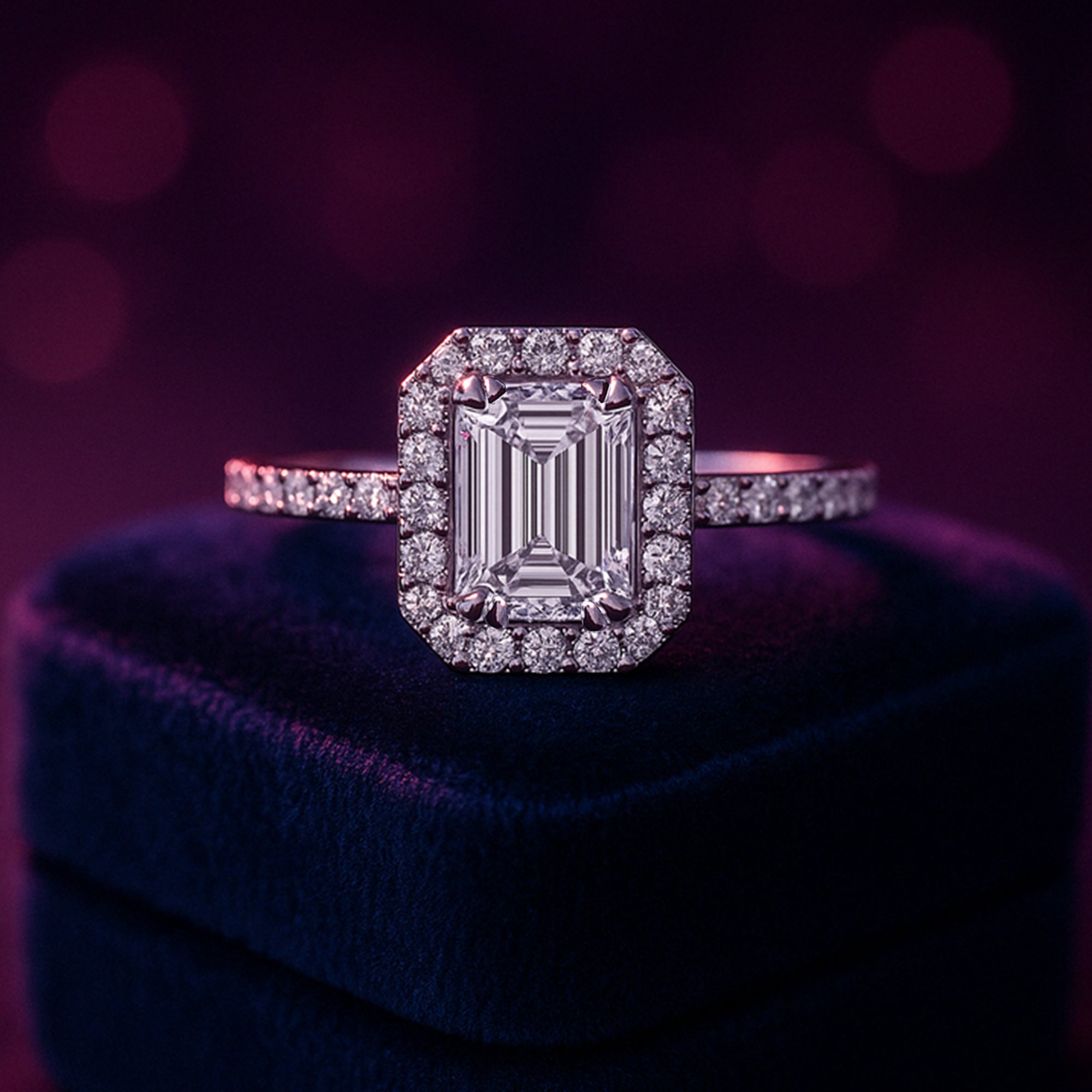 Bague de fiançailles taille émeraude cultivée en laboratoire 1,52 (ctw) or 14 carats 
