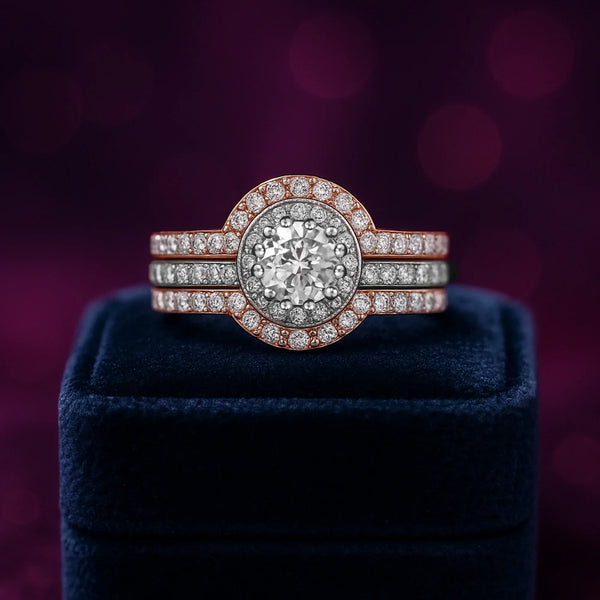 Halo Ring Bridal Set 0.90 CT diamond  in 14k White & Rose Gold