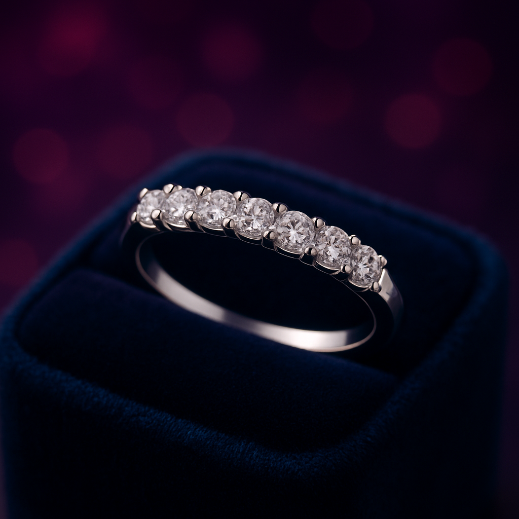 Bague semi-éternité anniversaire 7 pierres 0,32 (ctw) or blanc 14 carats