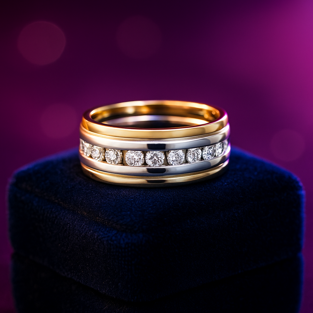 Bague d'anniversaire en or blanc et jaune 14 carats avec diamants cultivés en laboratoire 0,63 (ct) 