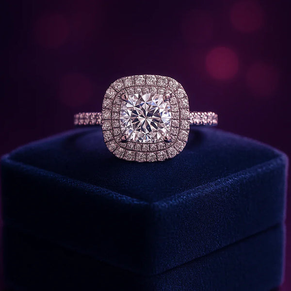 Halo sparkling engagement ring 0.58 (ctw) +CZ center in 14k white gold