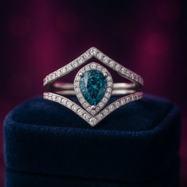 1.78 Carat (ctw) Pear-Shaped Blue and White Lab-Grown Diamond Ring in 14k Gold
