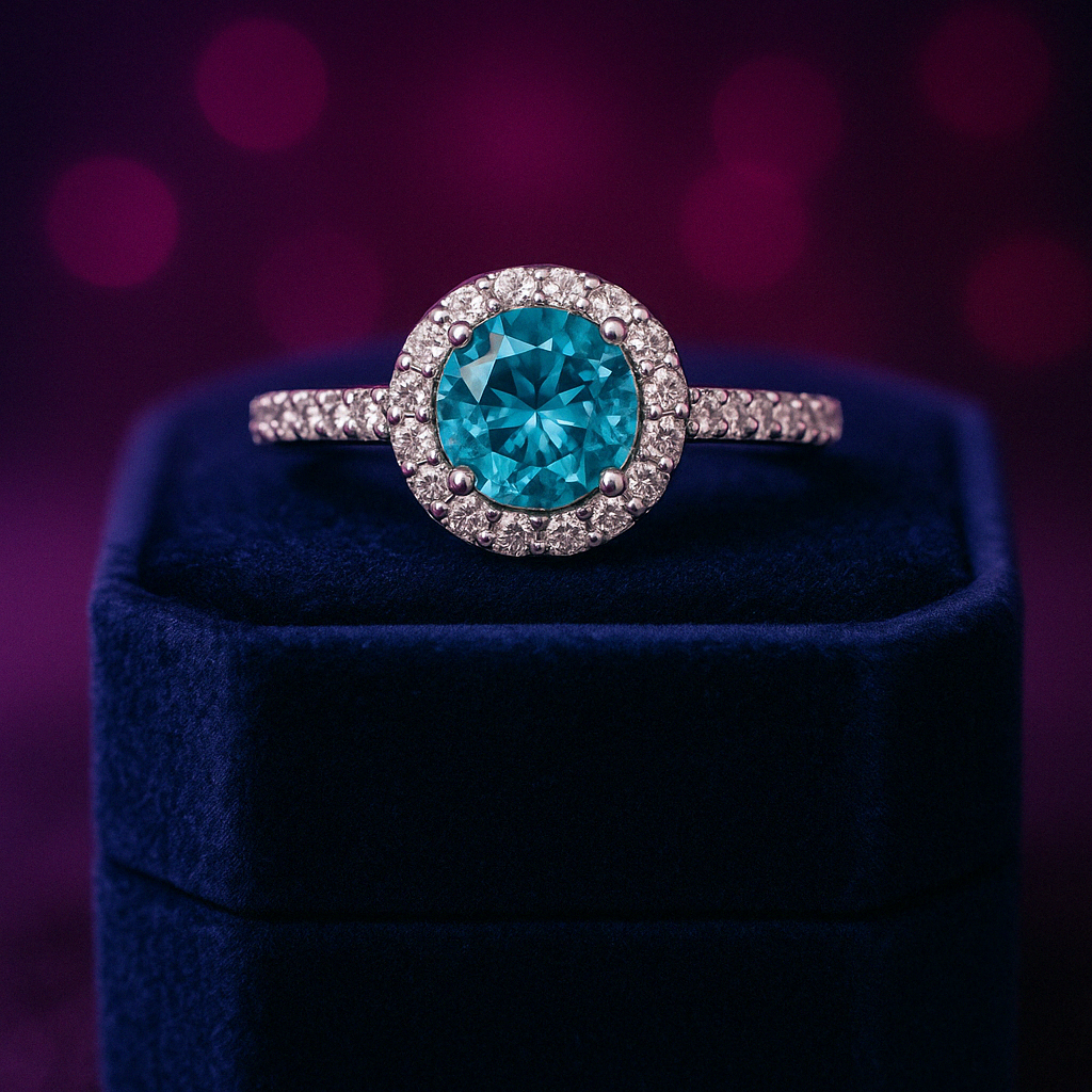 Bague halo de diamants bleus rehaussés 1,49 (ctw) en or blanc 14 carats