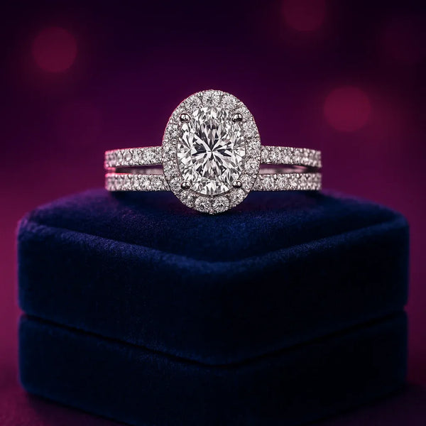 Oval cut lab-grown diamond wedding set 1.34 (ctw) 14k gold