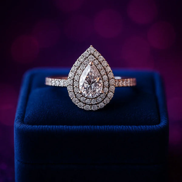 Natural diamond Pear shape double halo engagement ring 1.26 (ctw) in 14k gold