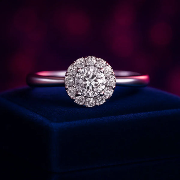 Striking halo ring 0.16 (ctw) with CZ center in 14k white gold
