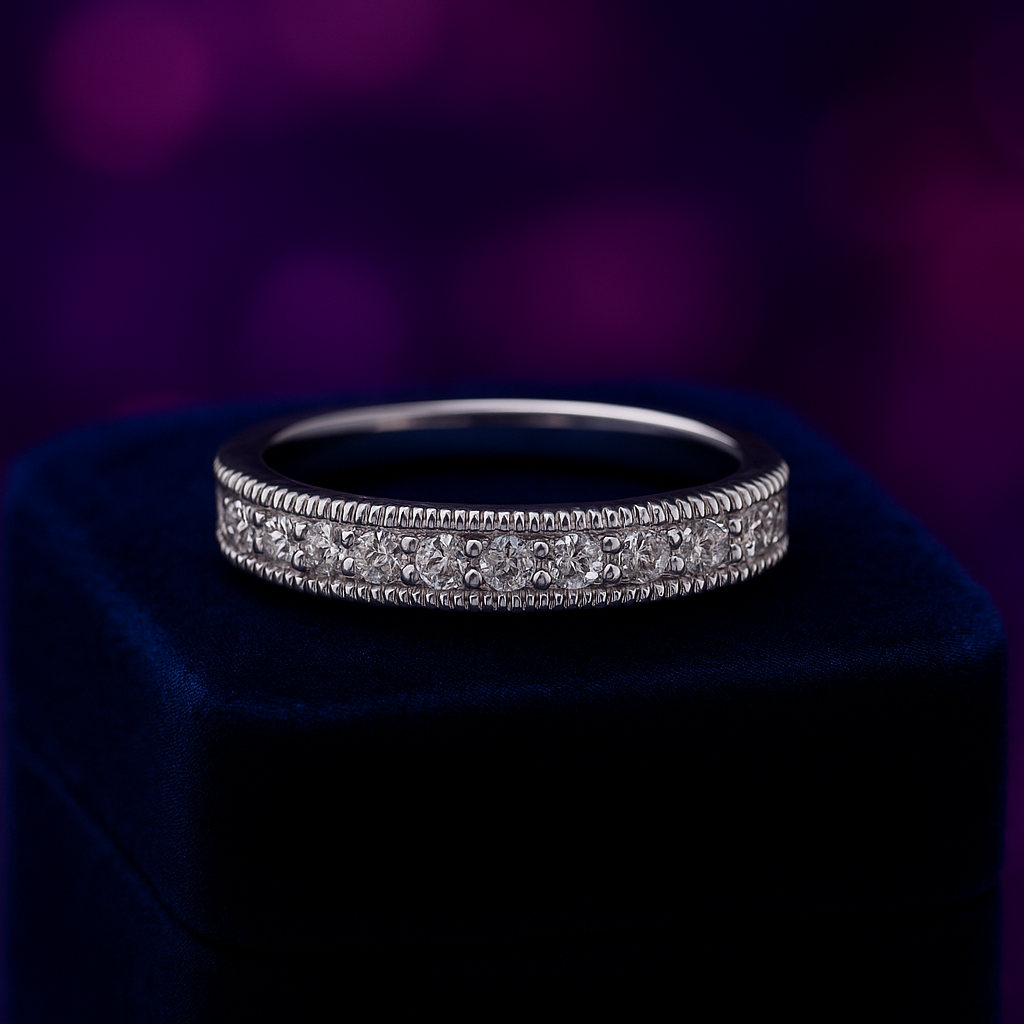 Bague diamant anniversaire Milgrain 0,30 (ct) en or blanc 14 carats