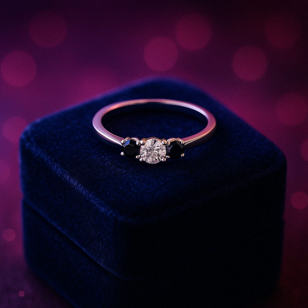 Lovable black and white trinity ring 0.24 (ctw) in 14k gold