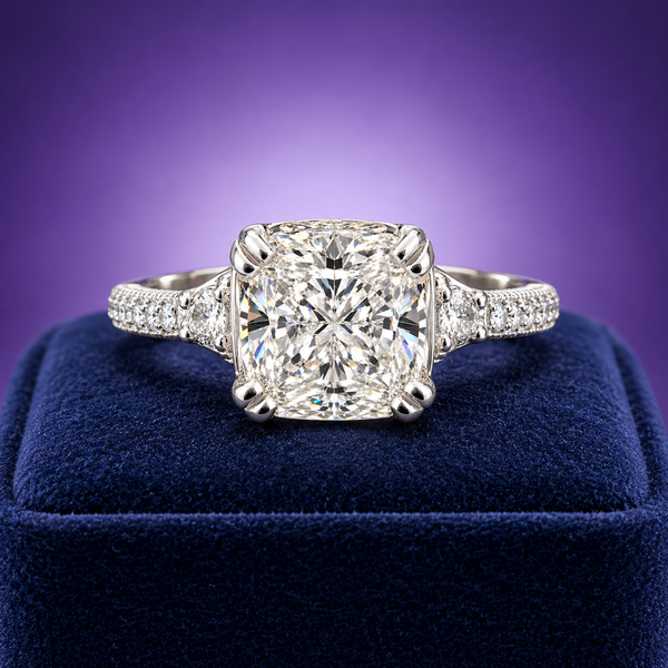 Vintage Cushion cut lab-grown solitaire diamond ring 5.23 (ctw) in 14k gold