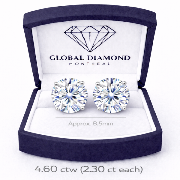 Lab grown diamond stud earrings total 4.60 carat D VS1 in 14k gold