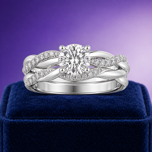 1.12 Carat (ctw) Twisted Diamond Bridal Set in 14k White Gold