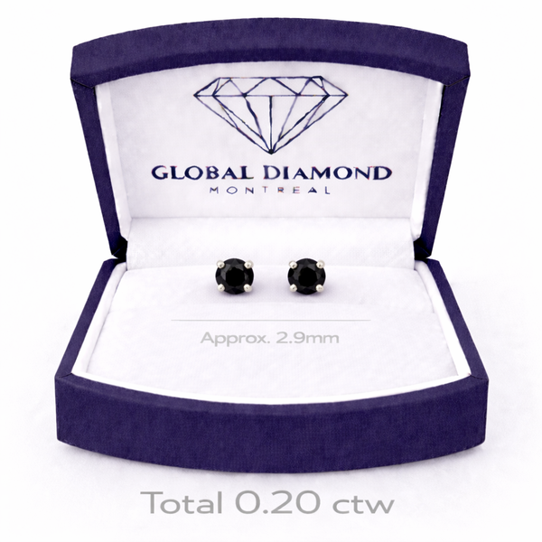 Black diamond stud earrings total 0.20 carat in 14k white gold