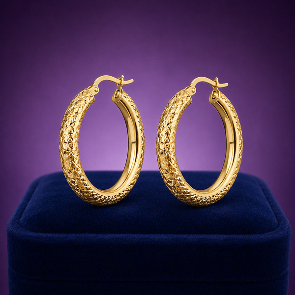 Diamond cut  14K Yellow gold hoop earrings