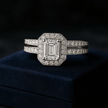 Bague avec diamants synthétiques taille émeraude sertie 1,82 (ctw) sur or 14 carats 