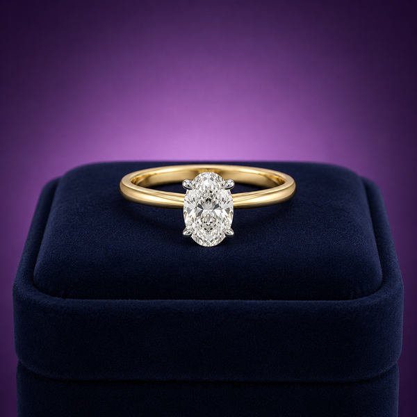 Oval cut lab-grown diamond solitaire Tulip setting ring 14k gold