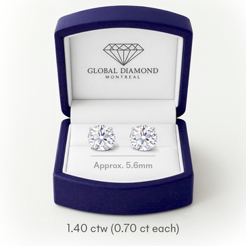 Boucles d'oreilles à tige en diamant cultivé en laboratoire 2,48 (ct) VS1 D Color or 14 carats