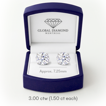 Lab grown diamond stud earrings total 3.00 carat VS1 D Color 14k gold
