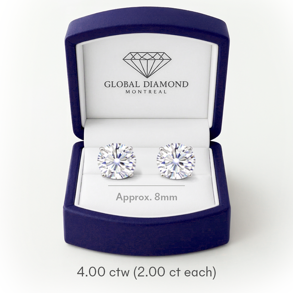 Lab grown diamond stud earrings total 4.04 carat VS1 D Color 14k gold